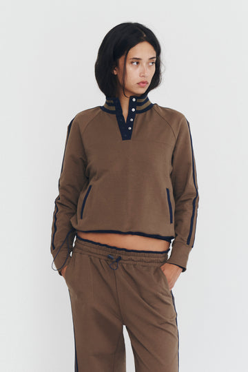 BARAM SWEATSHIRT TOP IN OLIVE GREEN AND NAVY