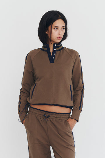 BARAM SWEATSHIRT TOP IN OLIVE GREEN AND NAVY