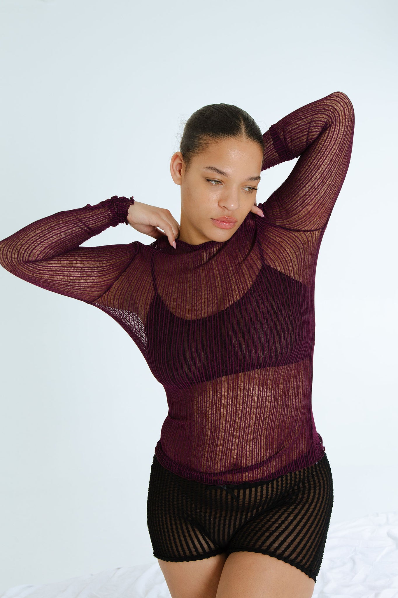 Ribbed Mesh Crew Long Sleeve