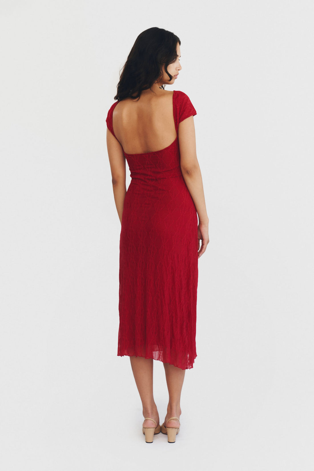 Mariposa Backless Midi Dress In Goji Berry
