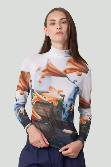 Paulie Mockneck Top in Tiger Lilies