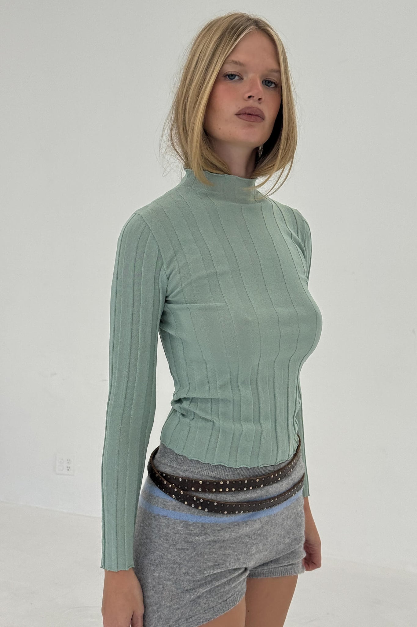 Ribbed Knit Mock Neck Top