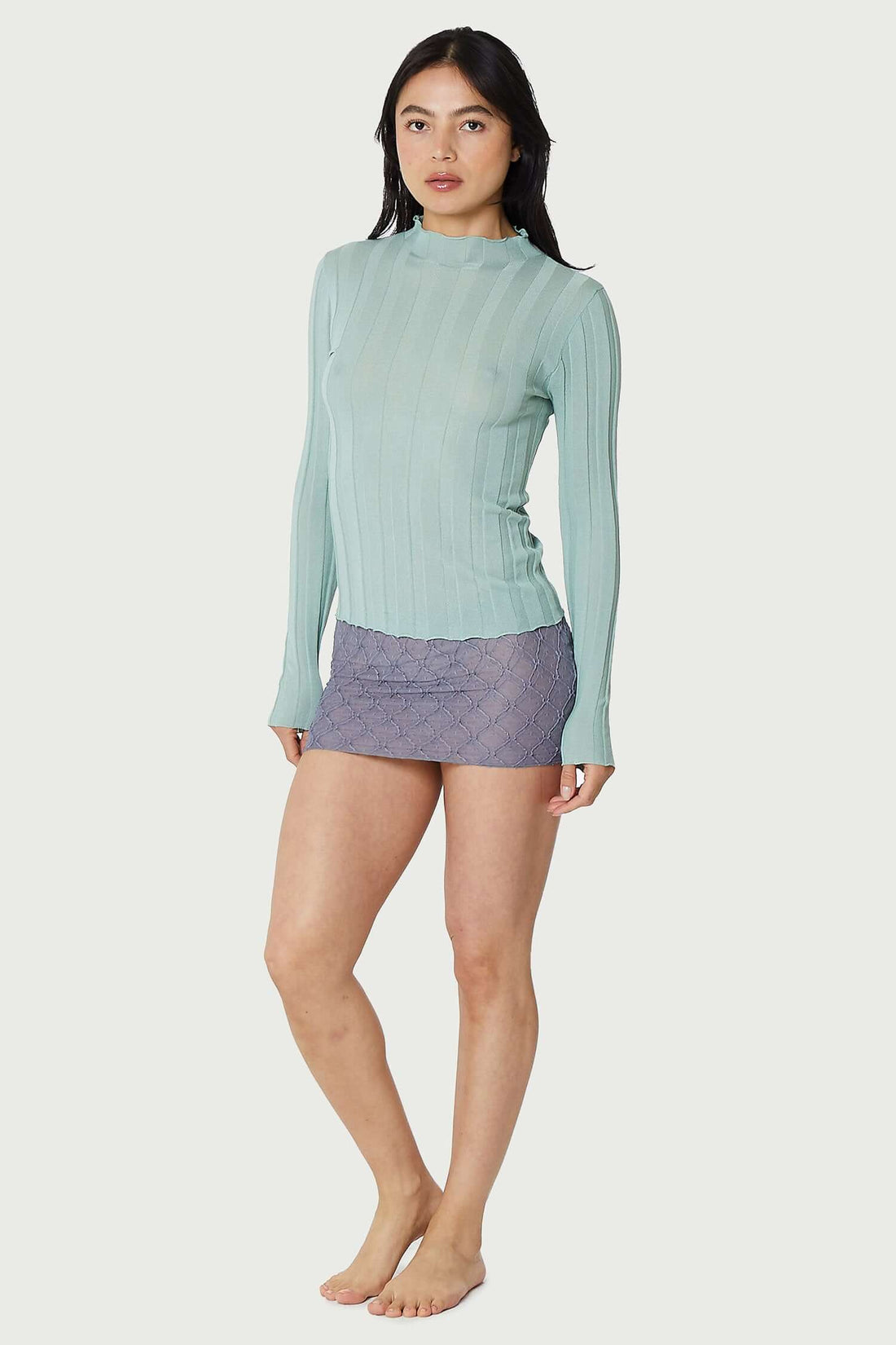 Light Weight Wide Ribbed Knit Mock Neck Top