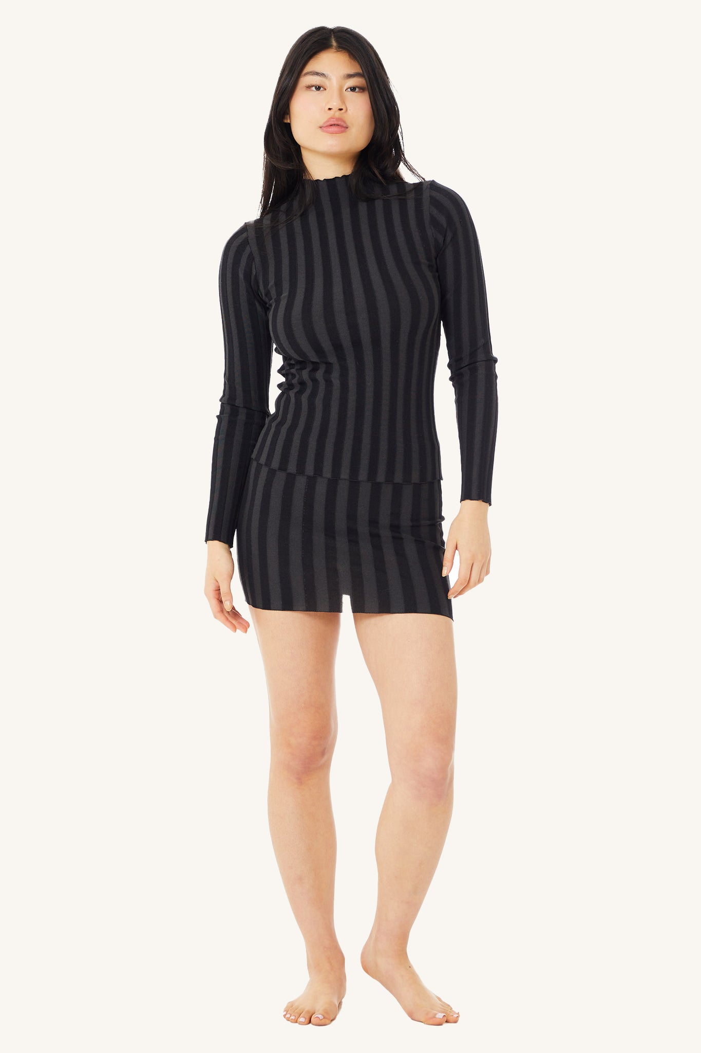 Wide Ribbed Knit Mock Neck Top