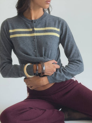 Cashmere Wool Stripe Cardigan