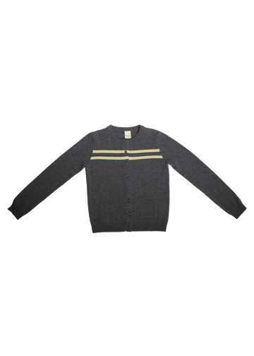 Cashmere Wool Stripe Cardigan in Charcoal/Butter