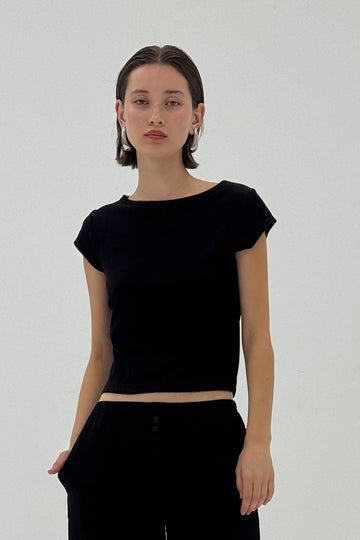 Boat Neck Short Sleeve Top