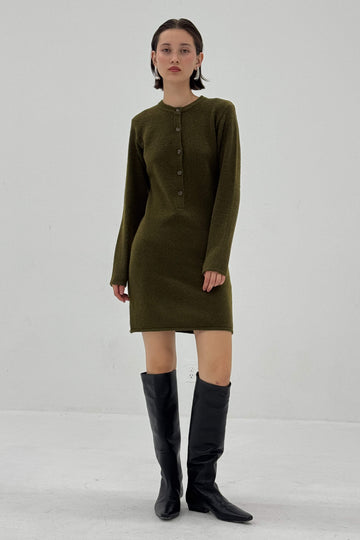 SLOUCHY LONG SLEEVE DRESS IN OLIVE GREEN
