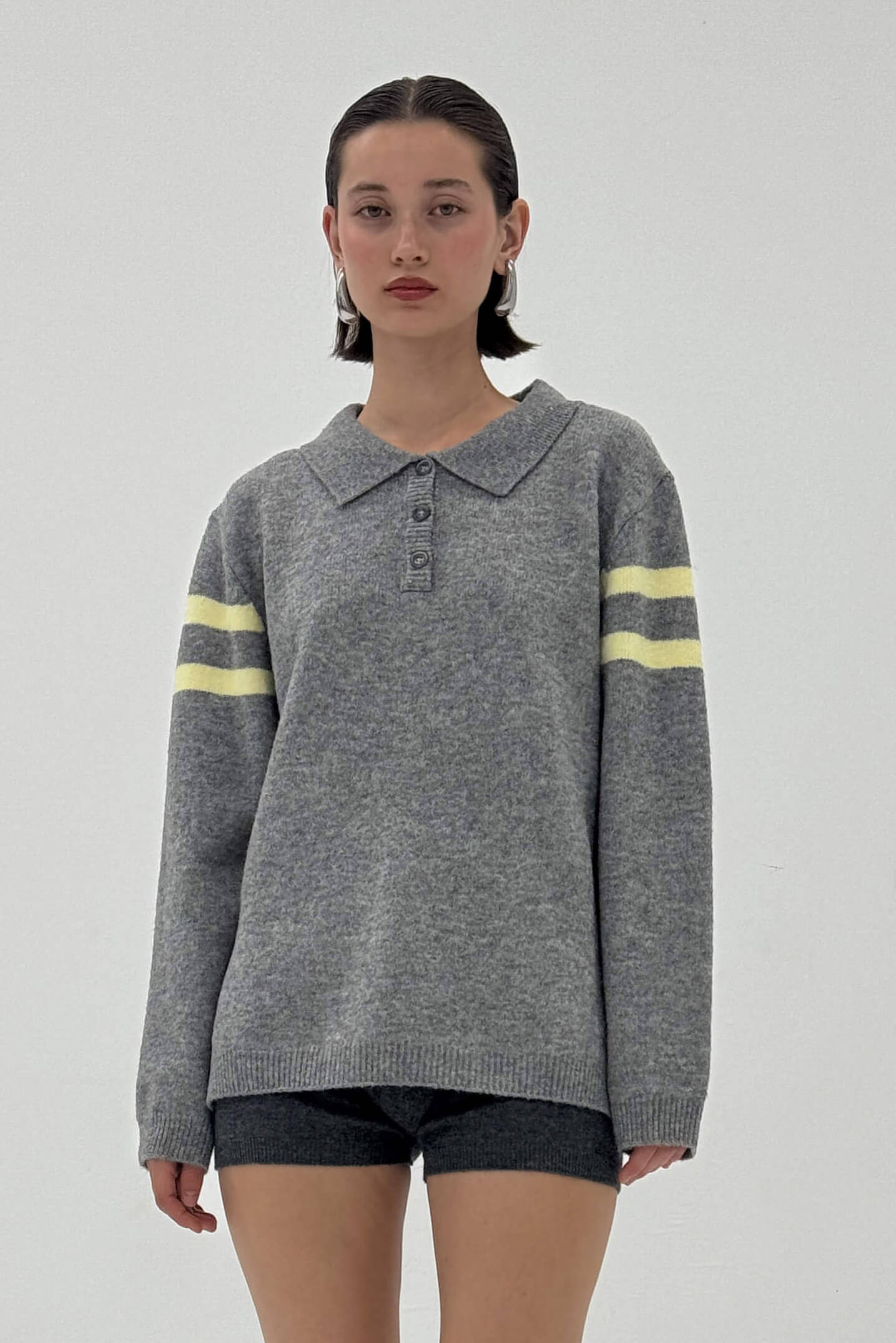Recycled Knit Stripe Oversized Polo Sweater – findmenowthelabel
