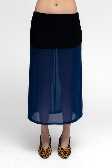 FOLDOVER STRAIGHT MIDI SKIRT IN NAVY