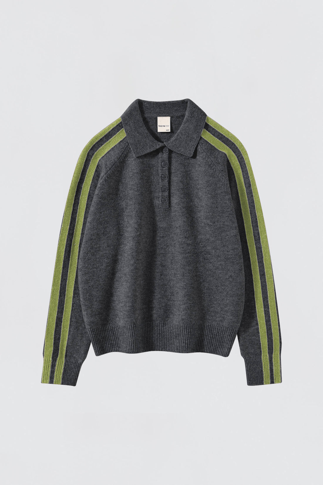 RAGLAN STRIPE KNIT POLO IN CHARCOAL & YELLOW STRIPE