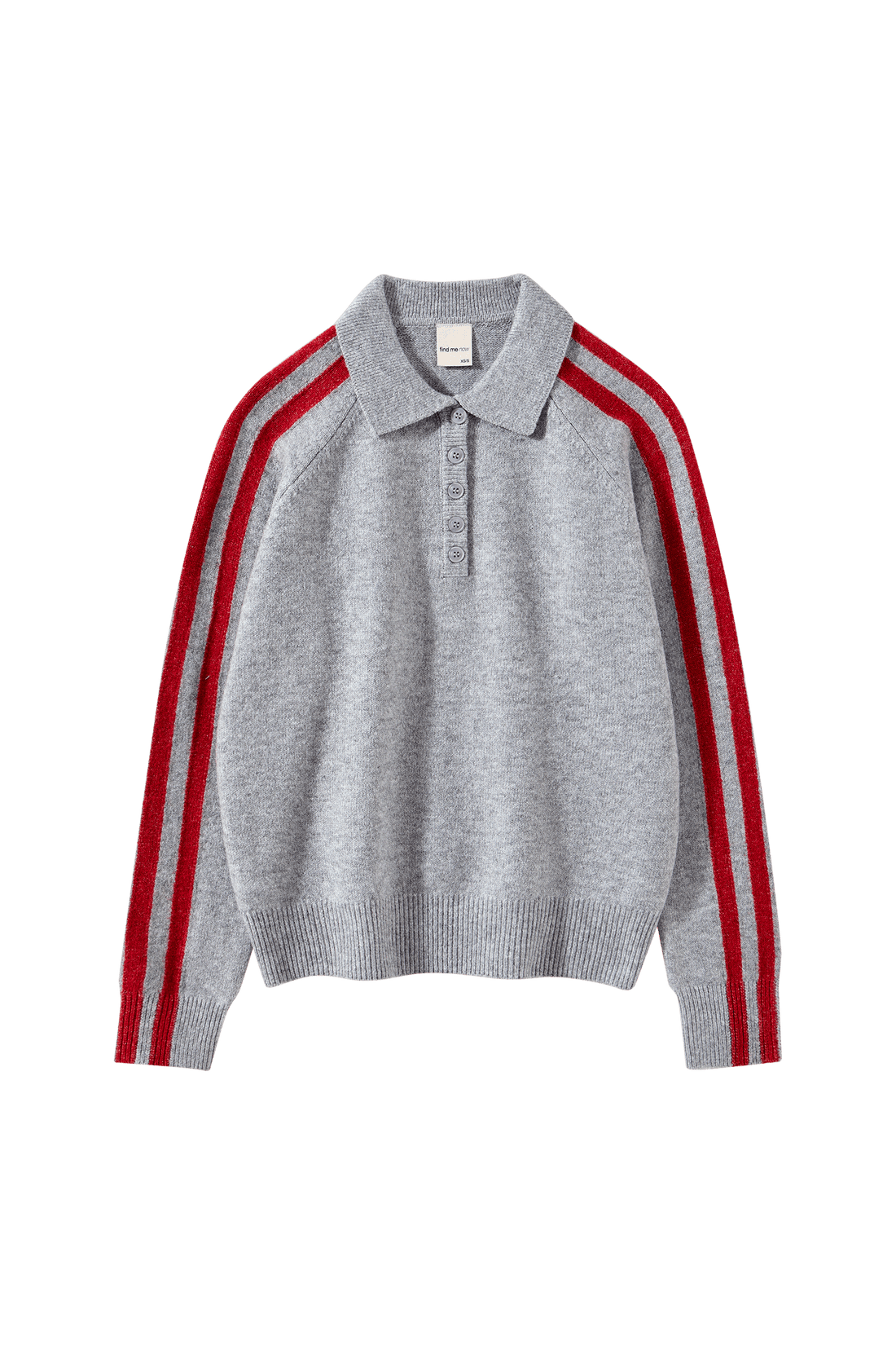 RAGLAN STRIPE KNIT POLO IN CHARCOAL AND SCARLET