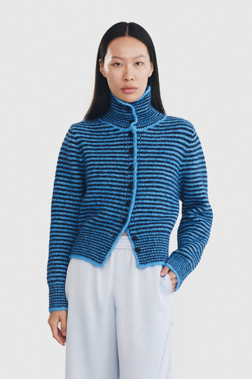 Ho-Sook Knit Cardigan In Sky Blue Strip