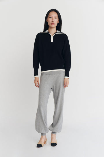 Henley Half Zip In Black