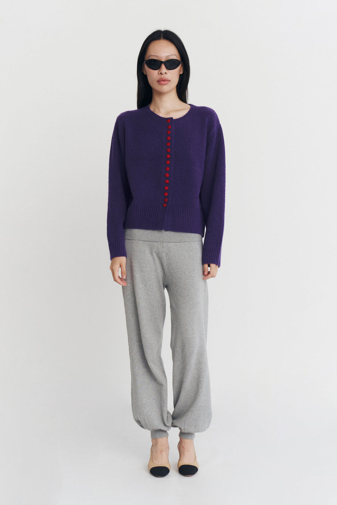 Iseul Crew Cardigan In Plum Pudding
