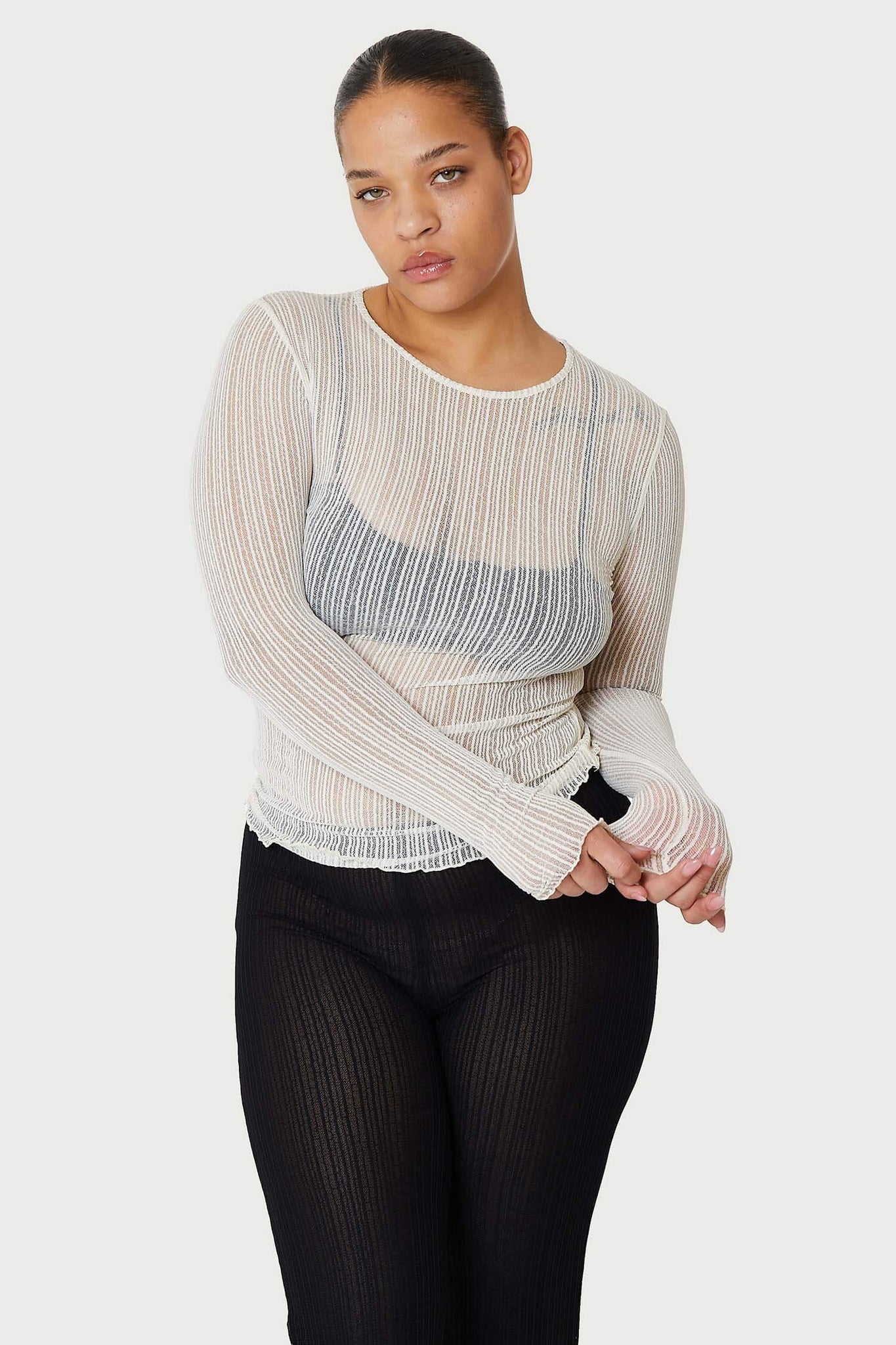 Ribbed Mesh Crew Long Sleeve