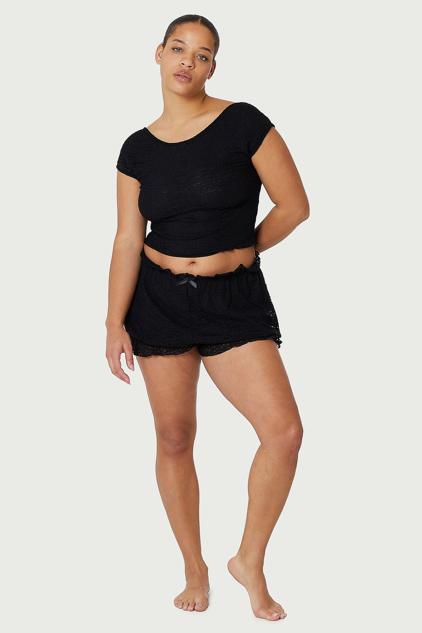 Crepe Mesh Backless Tee