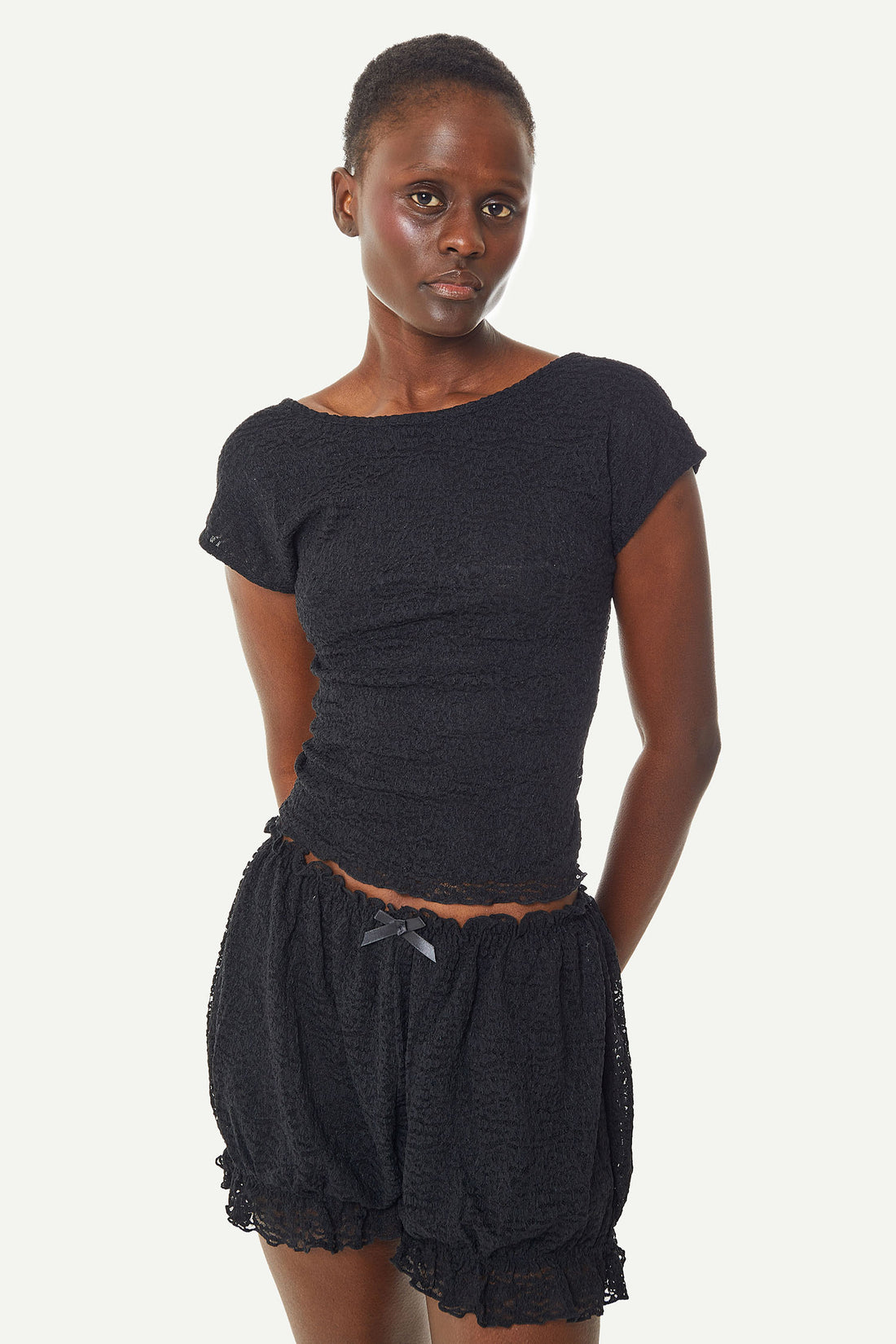 Crepe Mesh Backless Tee