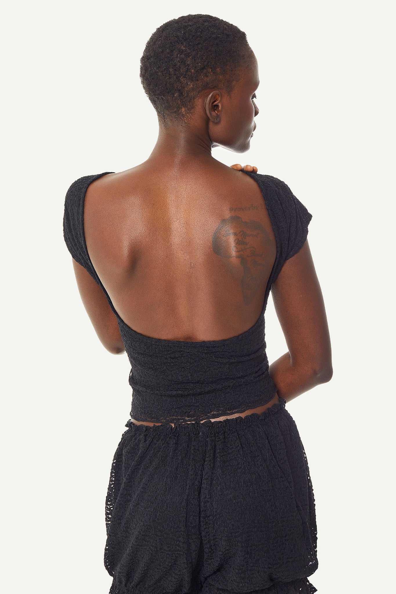 Crepe Mesh Backless Tee