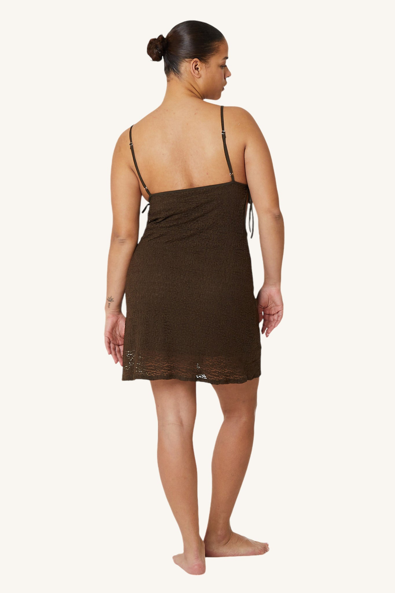 Crepe Mesh Mini Dress