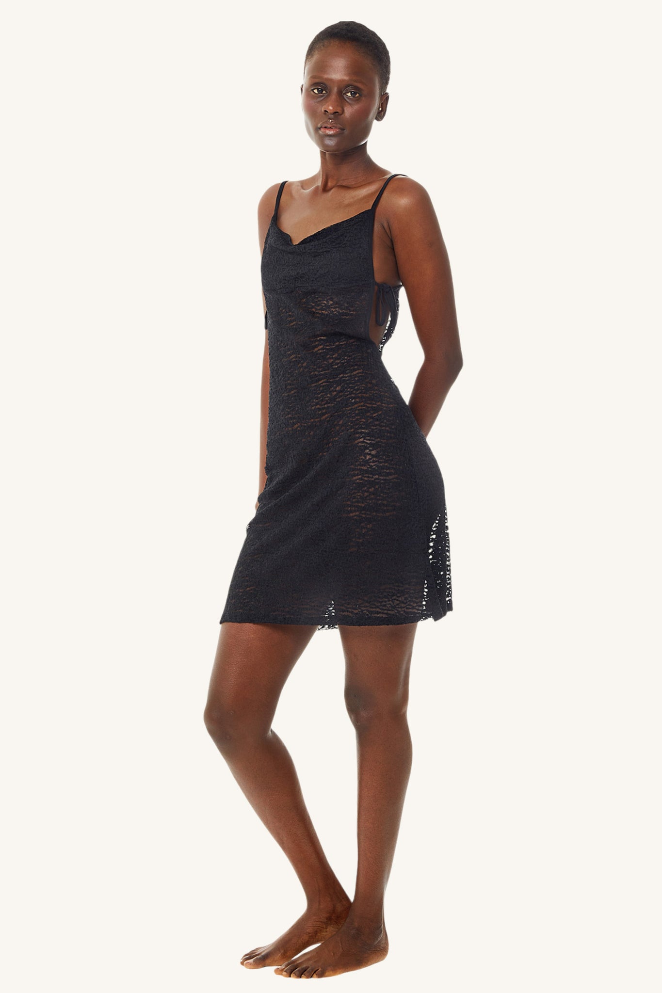 Crepe Mesh Mini Dress