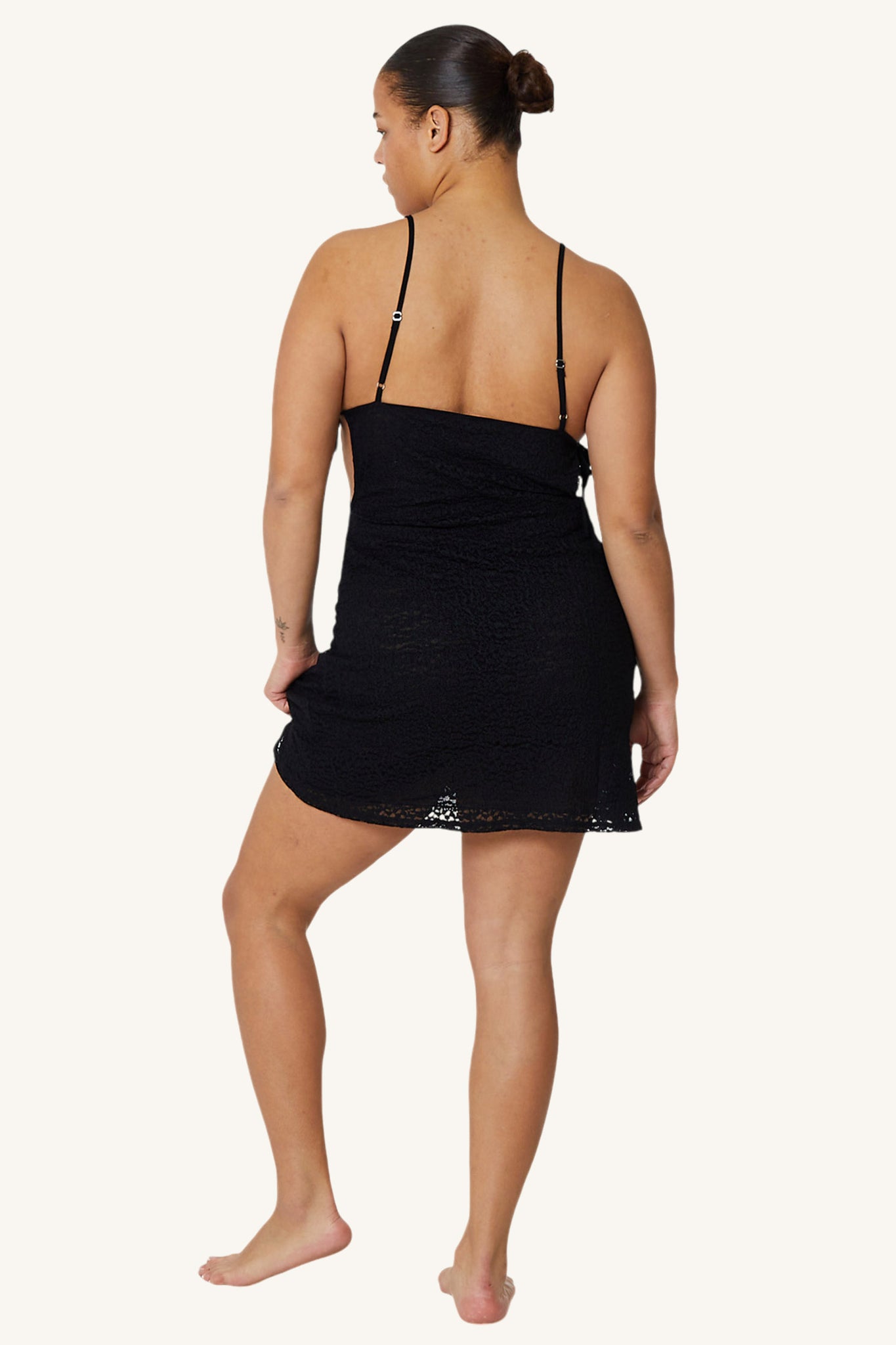 Crepe Mesh Mini Dress