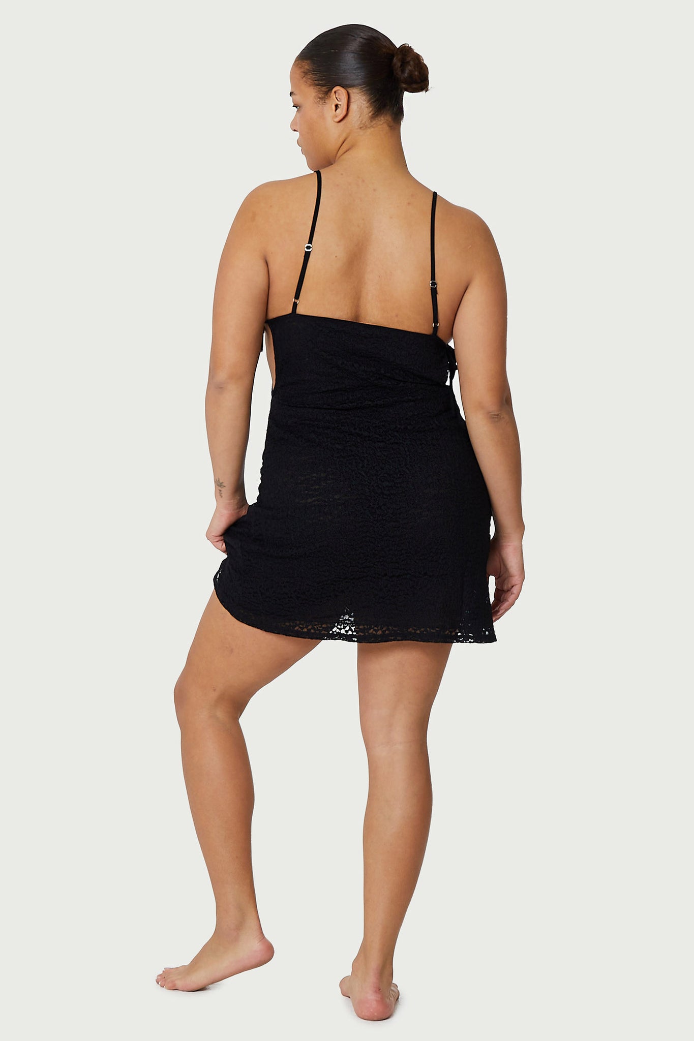 Crepe Mesh Mini Dress