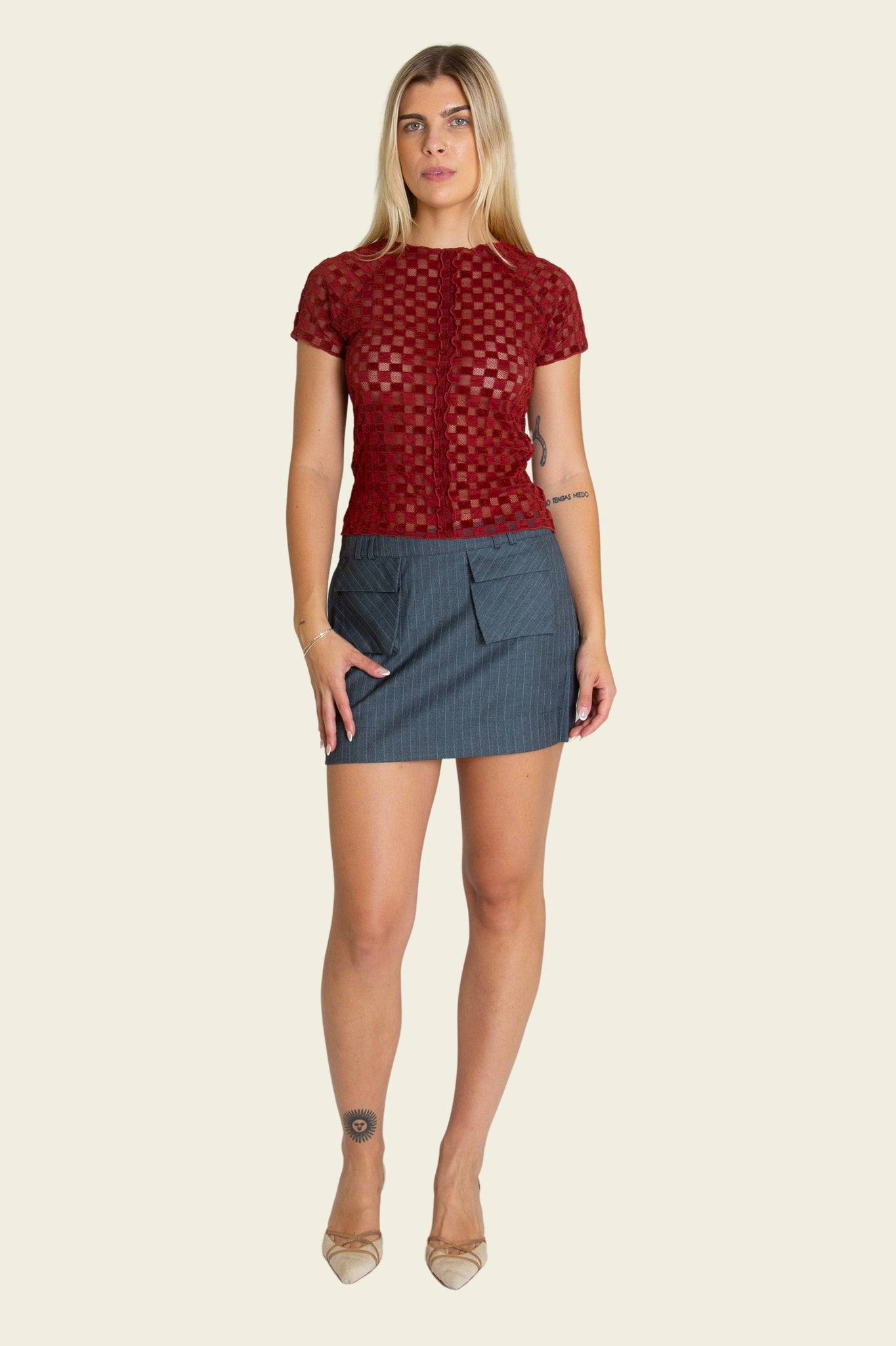 Harmony Checkered Mesh Baby Tee