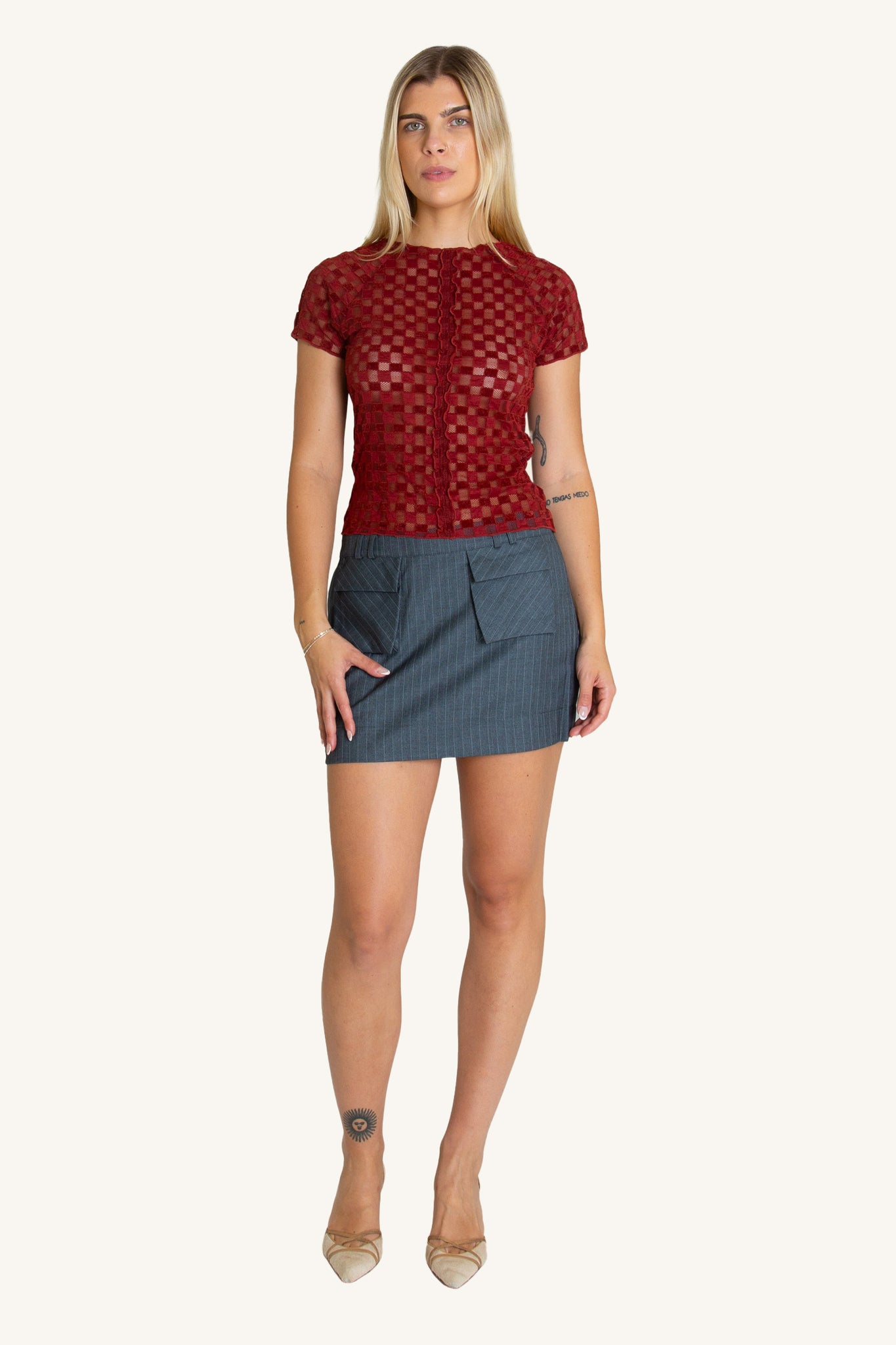 Harmony Checkered Mesh Baby Tee