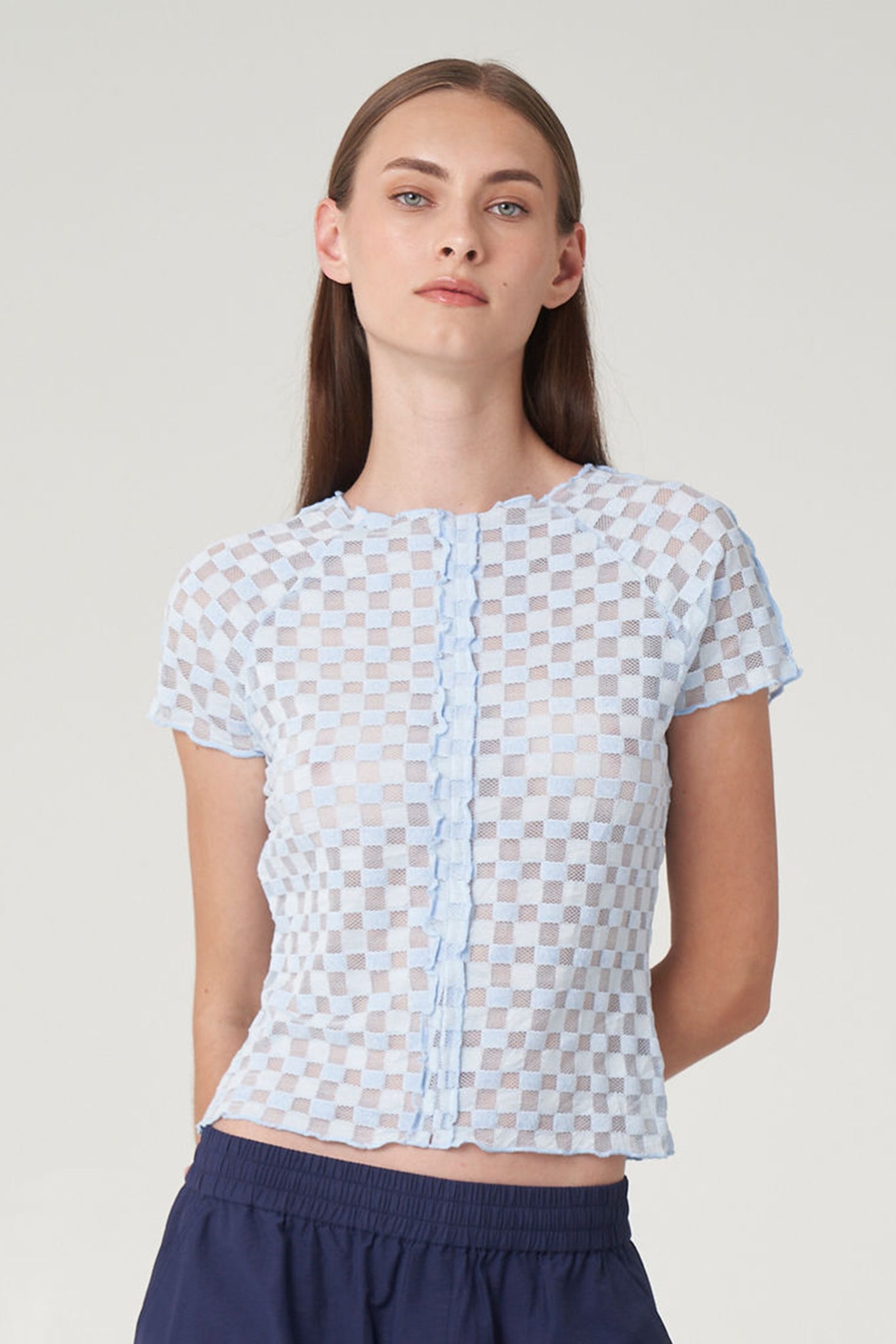 Harmony Checkered Mesh Baby Tee