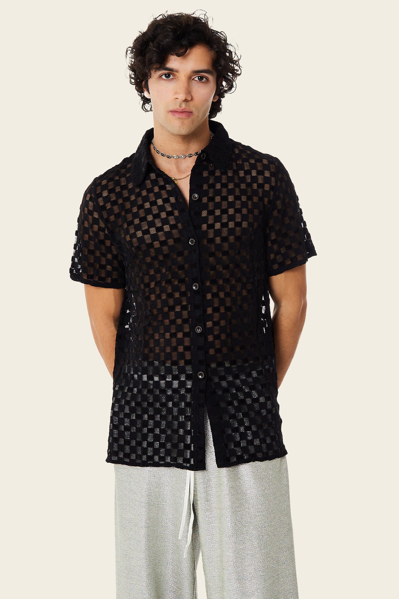 Harmony Checkered Mesh Button Down