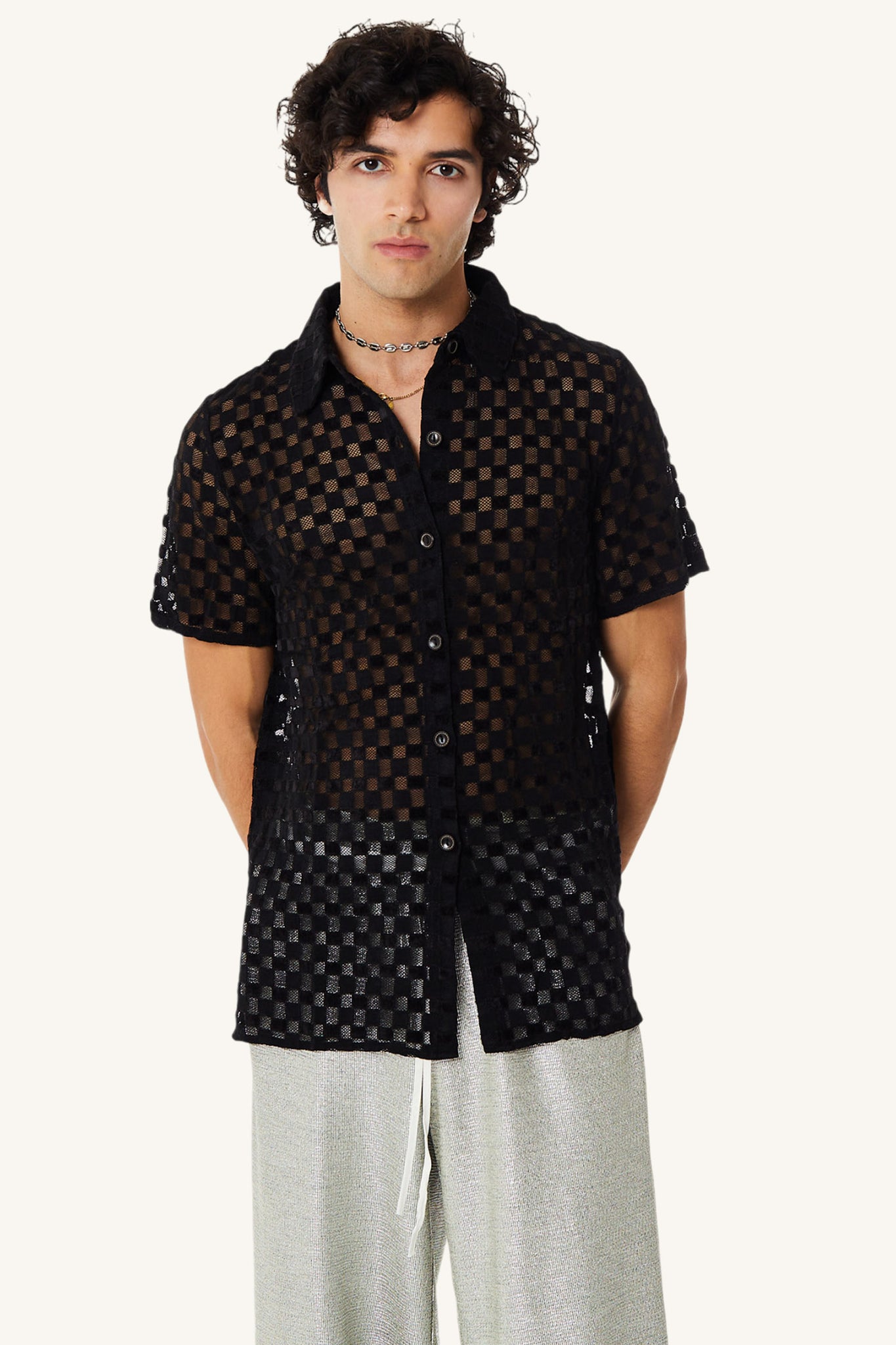 Harmony Checkered Mesh Button Down