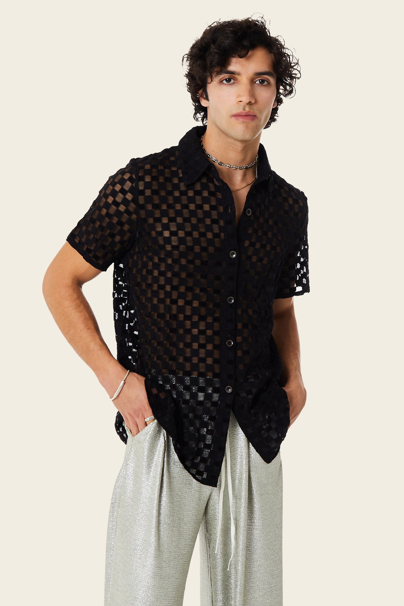 Harmony Checkered Mesh Button Down