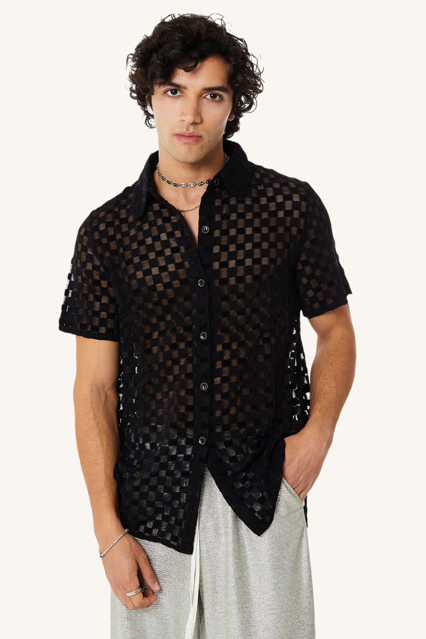 Harmony Checkered Mesh Button Down