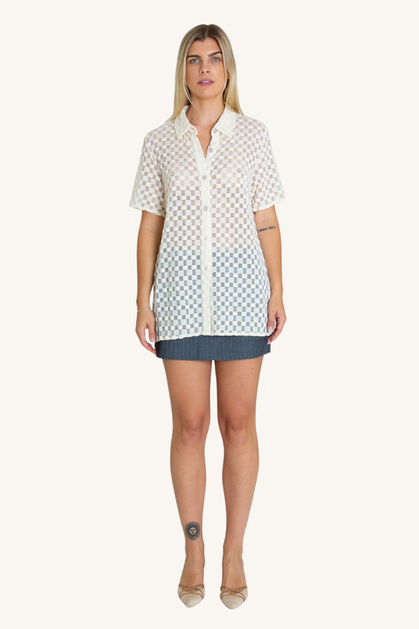 Harmony Checkered Mesh Button Down