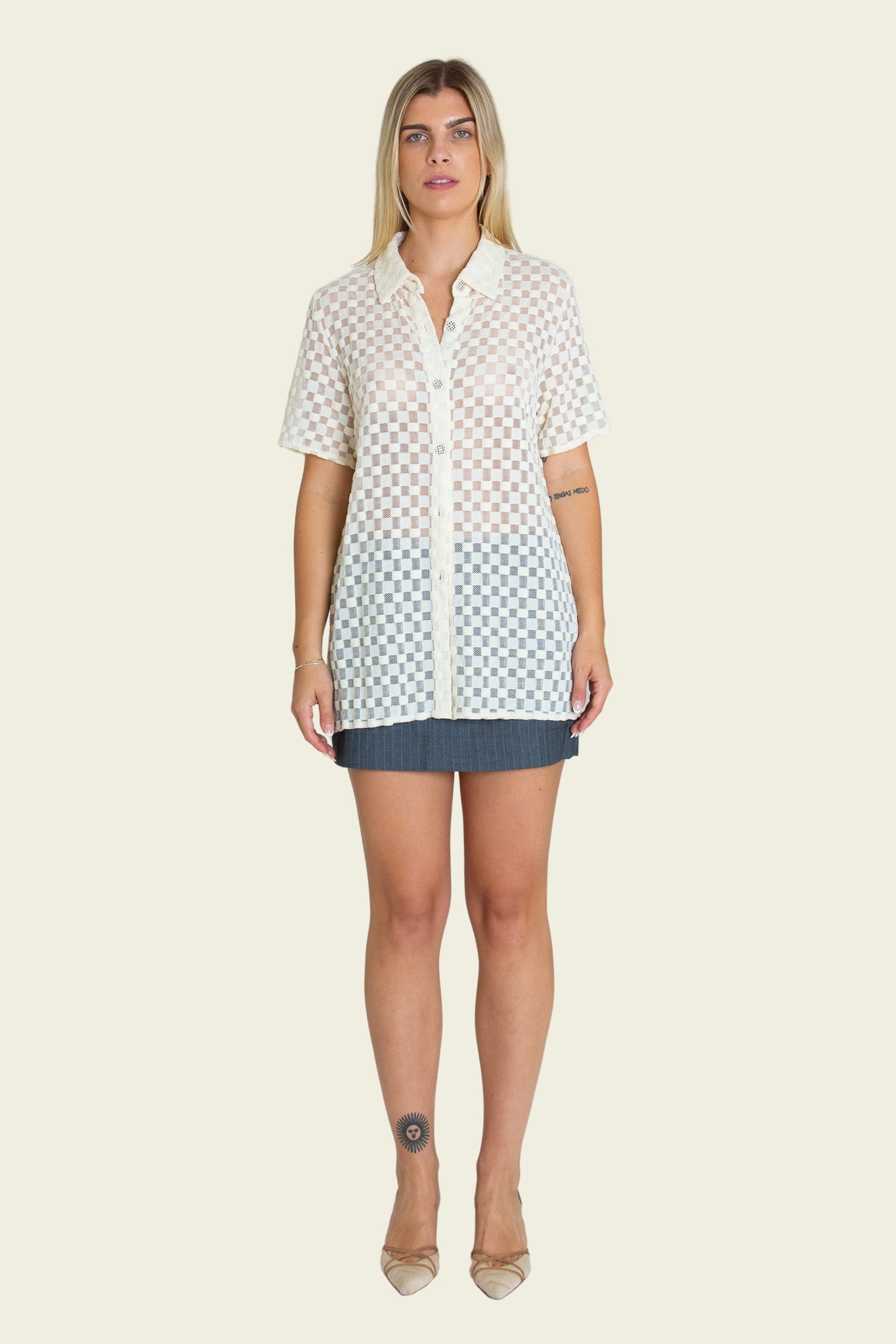 Harmony Checkered Mesh Button Down