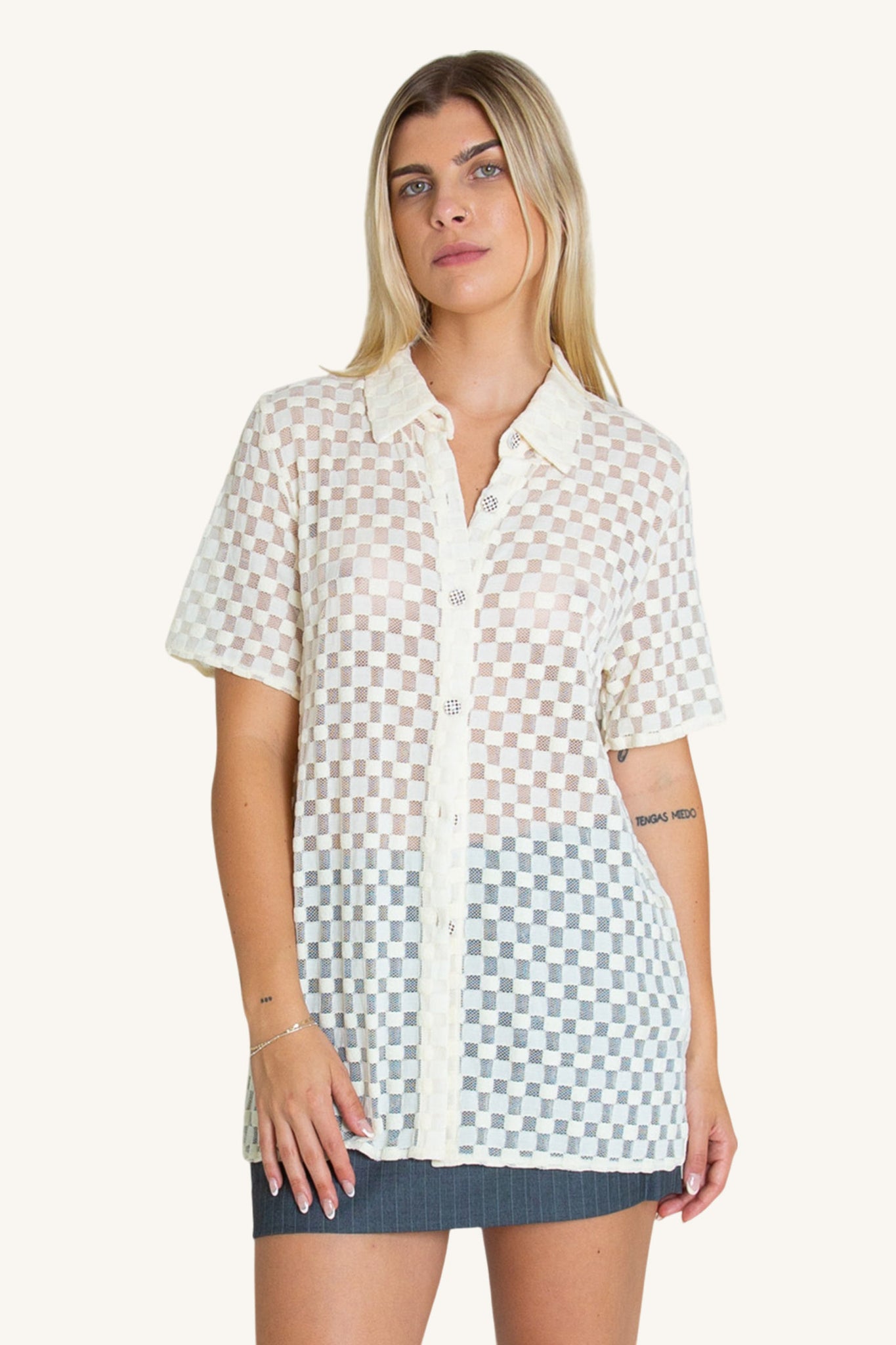 Harmony Checkered Mesh Button Down