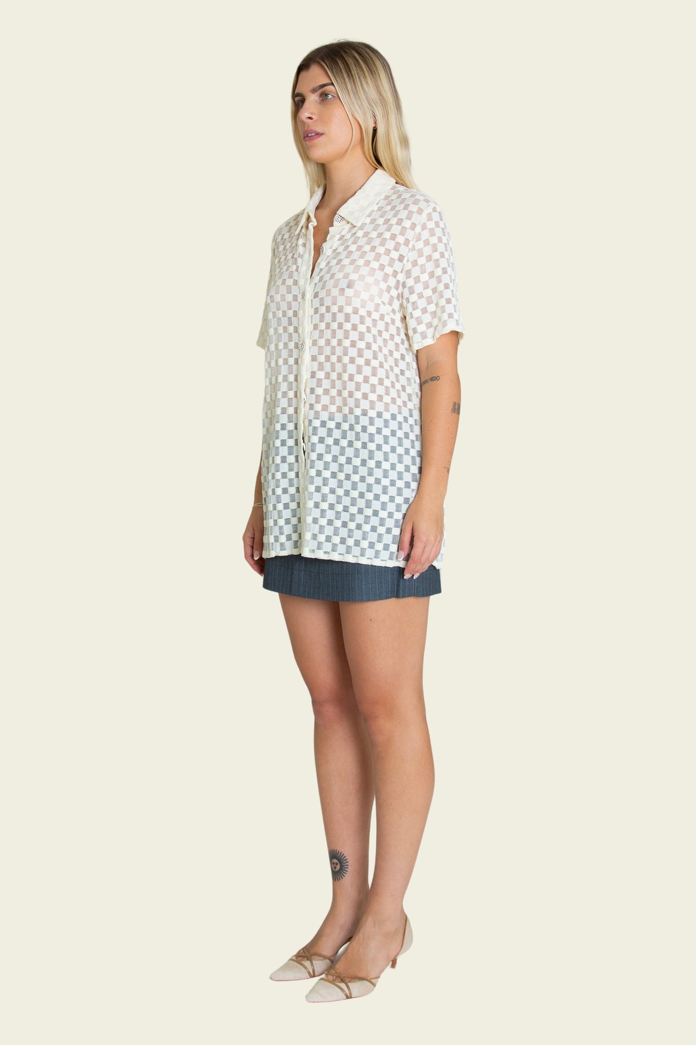 Harmony Checkered Mesh Button Down