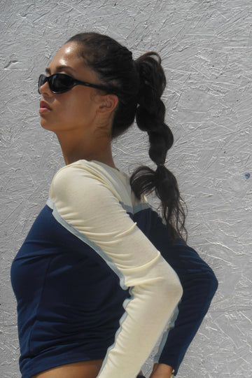 RAON TOP IN NAVY MULTI