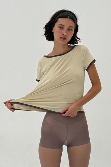 Binded Short Sleeve Tee in Ivory