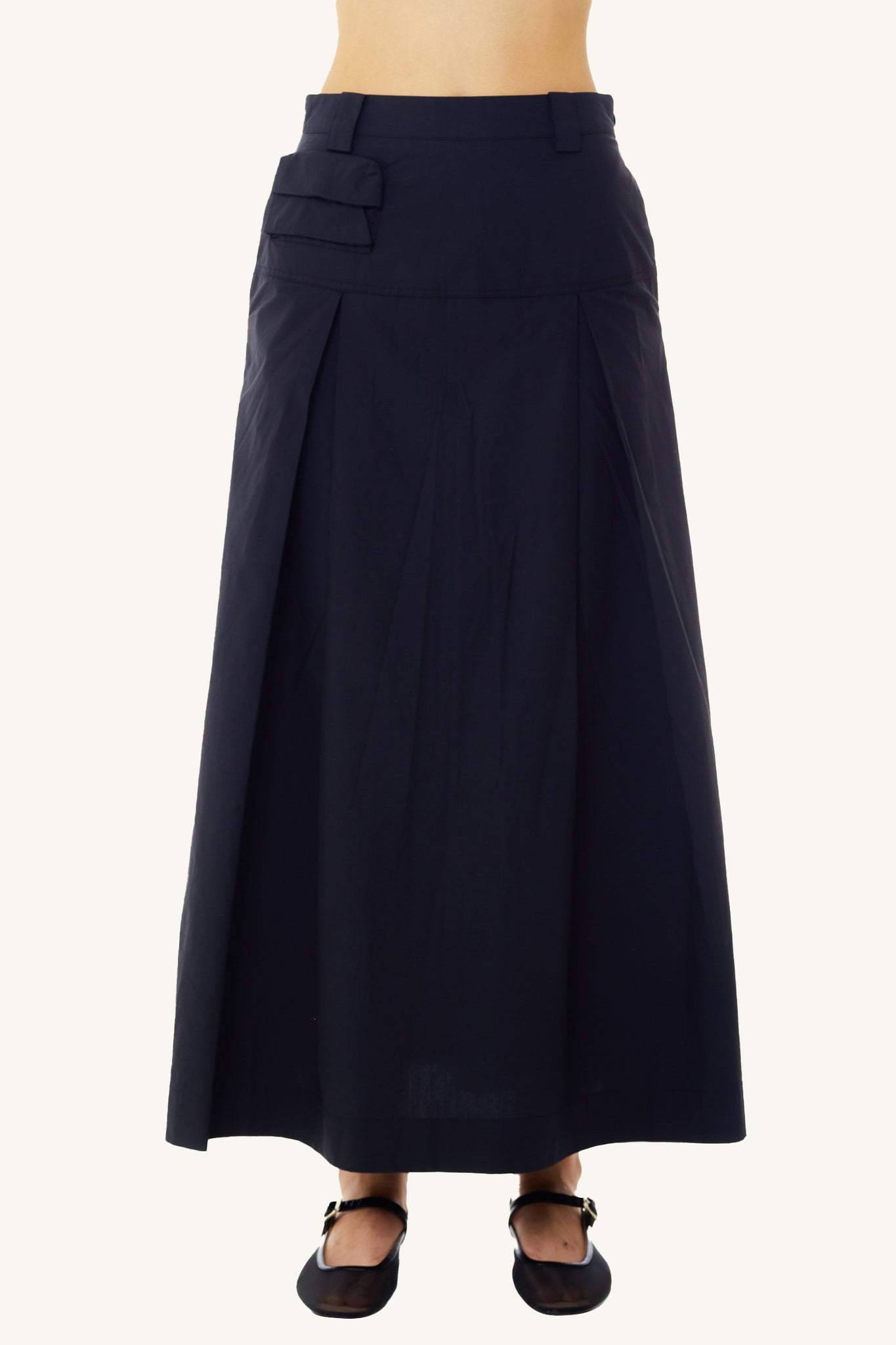 Pleated Utility Midi Skirt