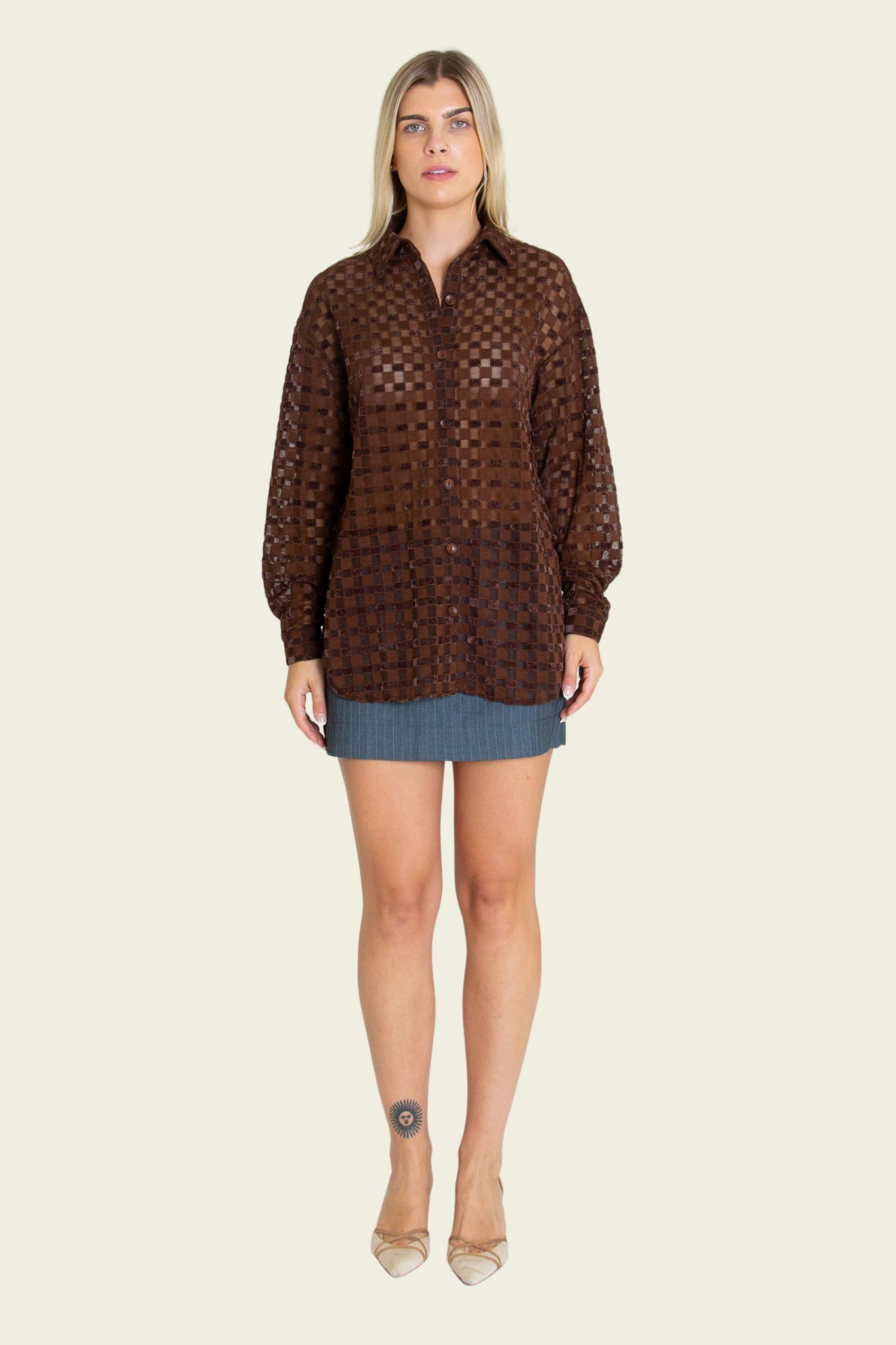 Harmony Checkered Mesh Long Slv Button Down