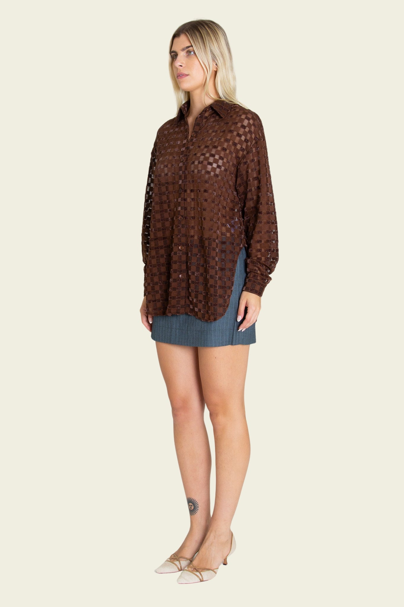 Harmony Checkered Mesh Long Slv Button Down