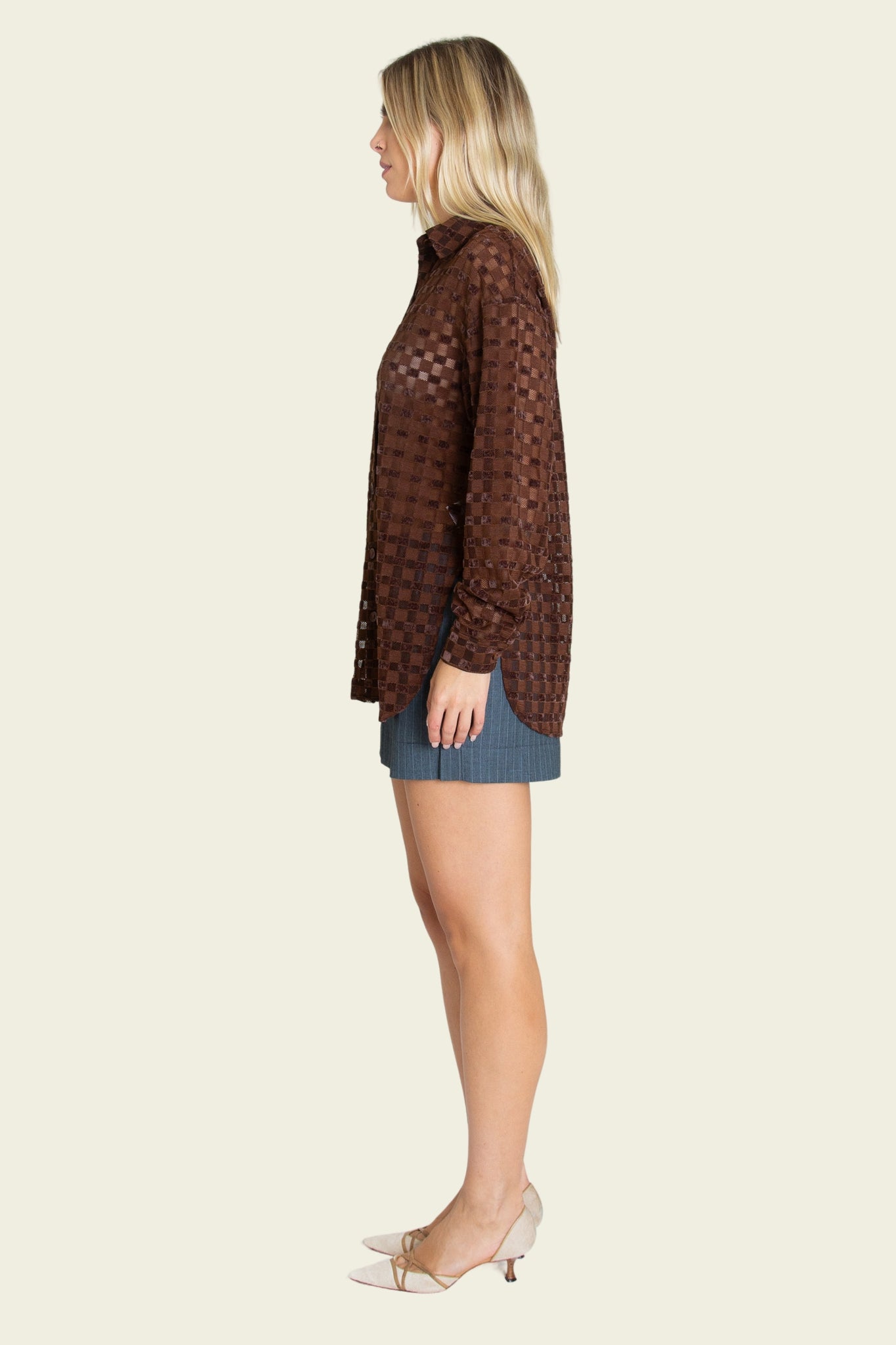 Harmony Checkered Mesh Long Slv Button Down