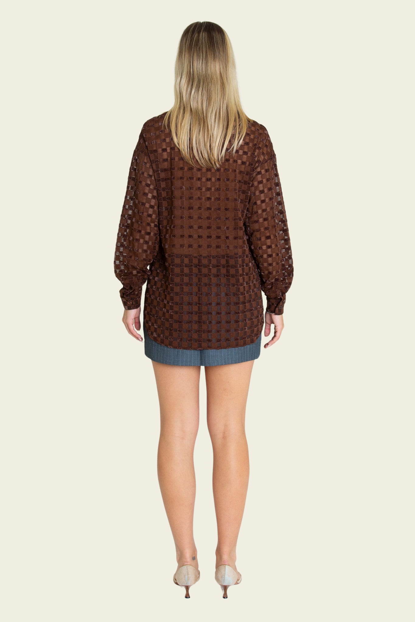 Harmony Checkered Mesh Long Slv Button Down