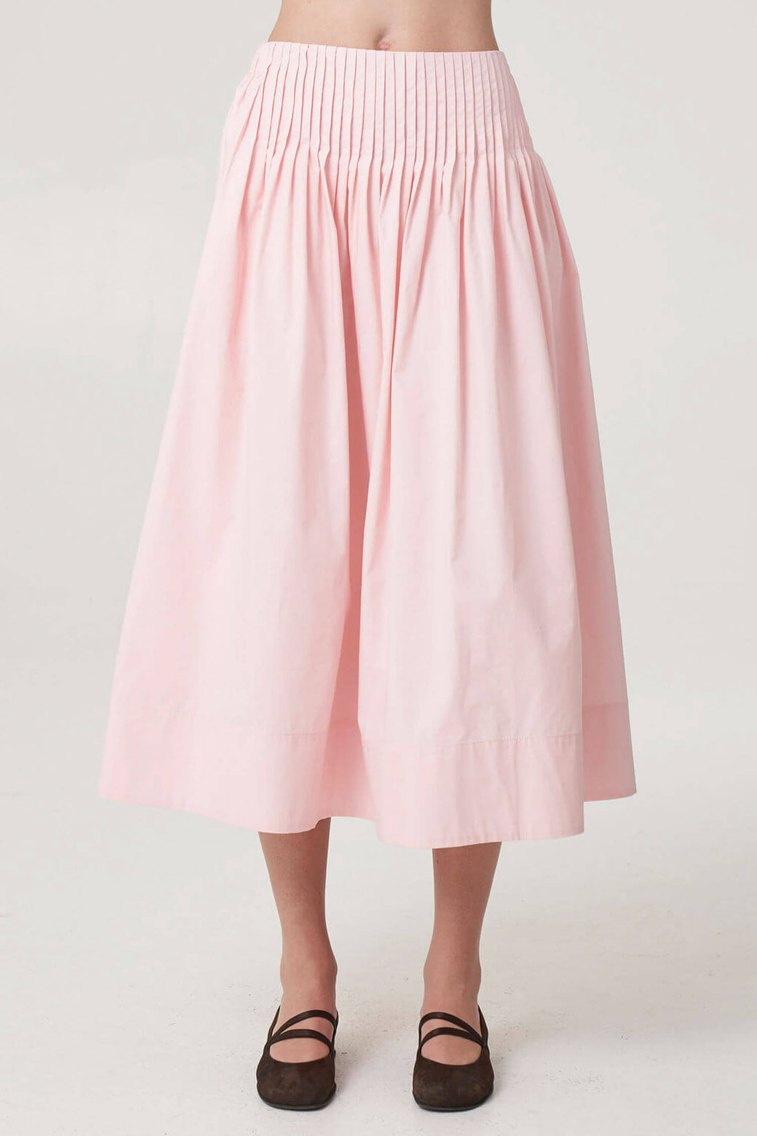 UNI MIDI SKIRT IN BABY PINK