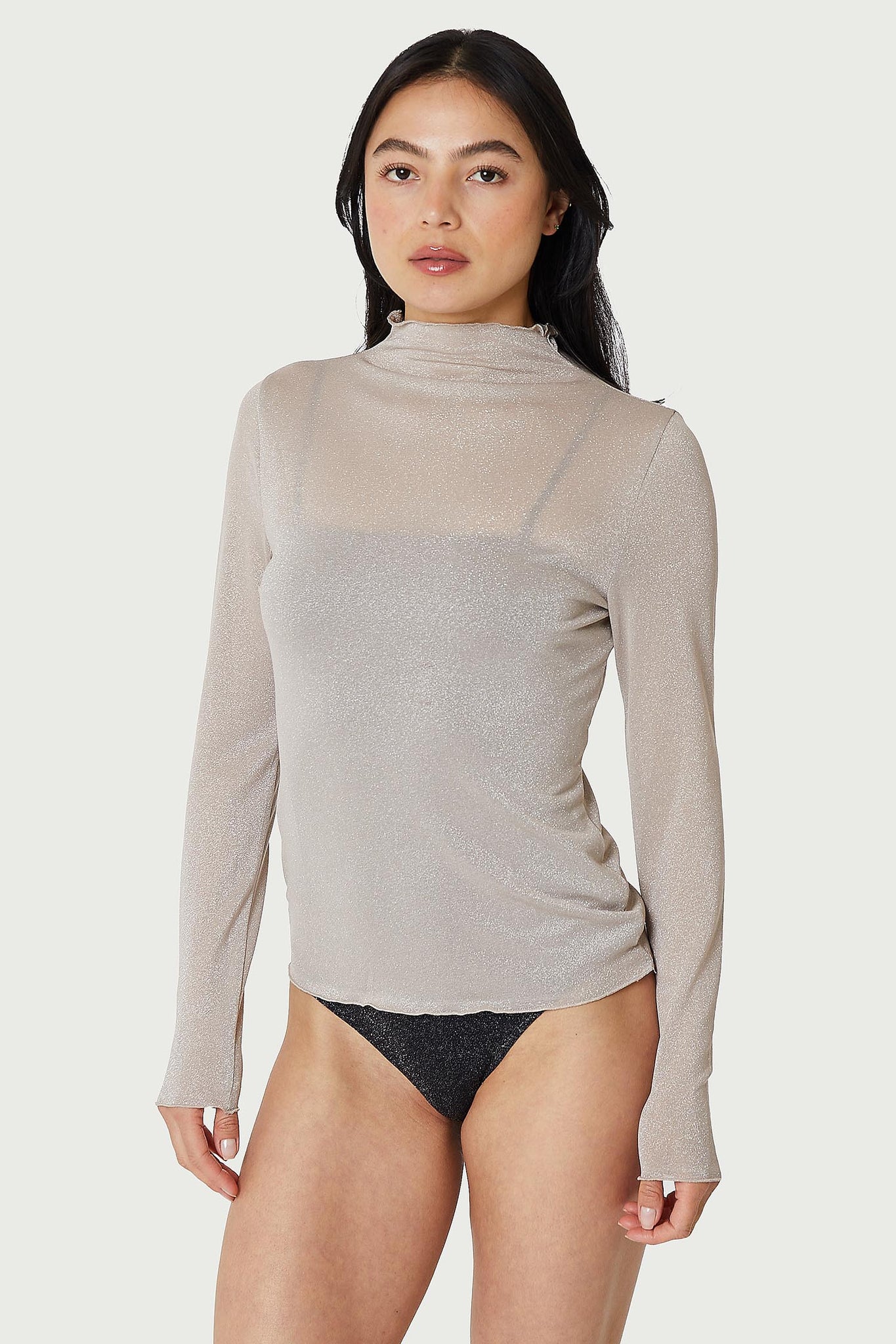 LIGHT LUREX MOCK NECK TOP