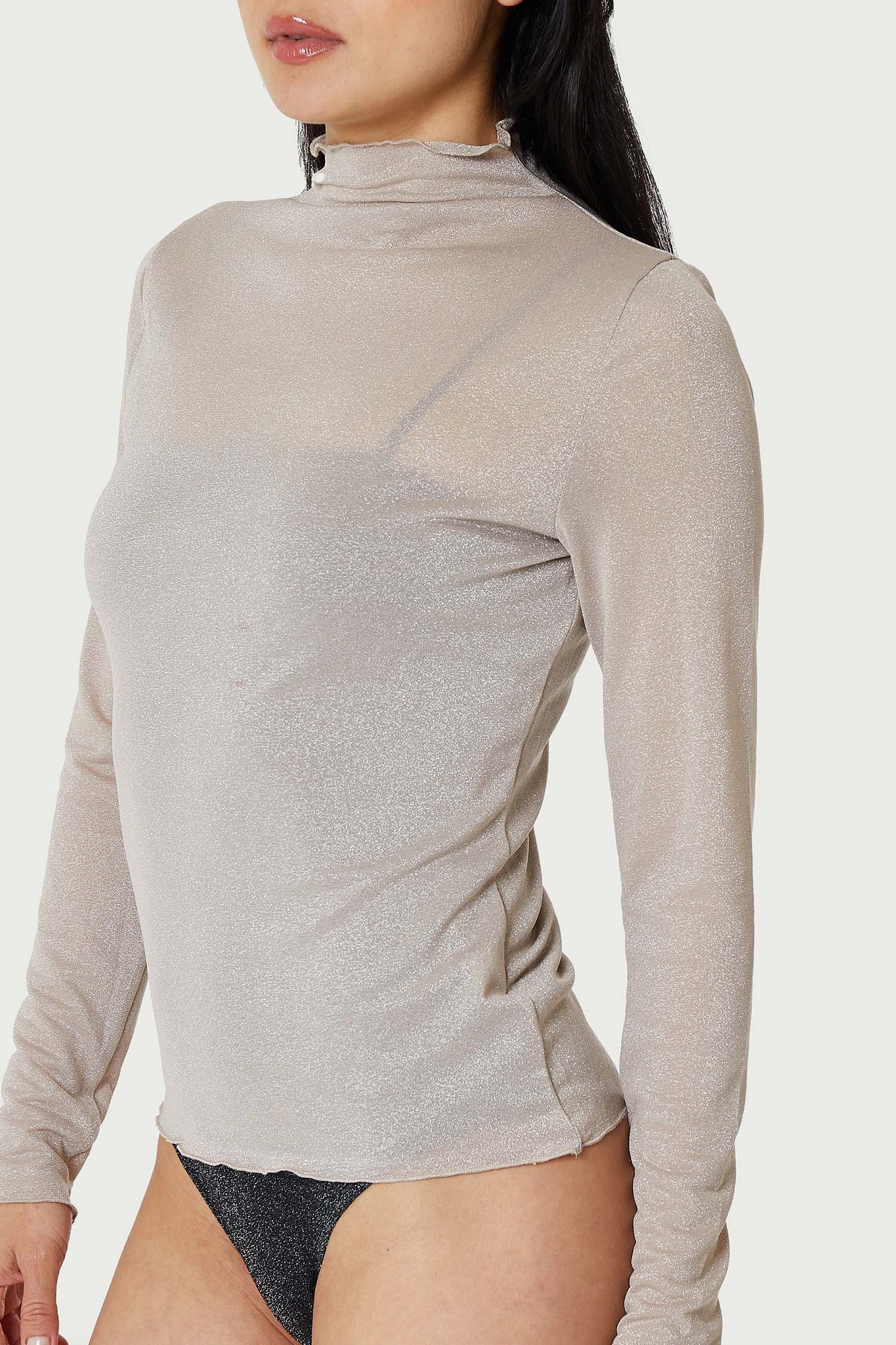 LIGHT LUREX MOCK NECK TOP