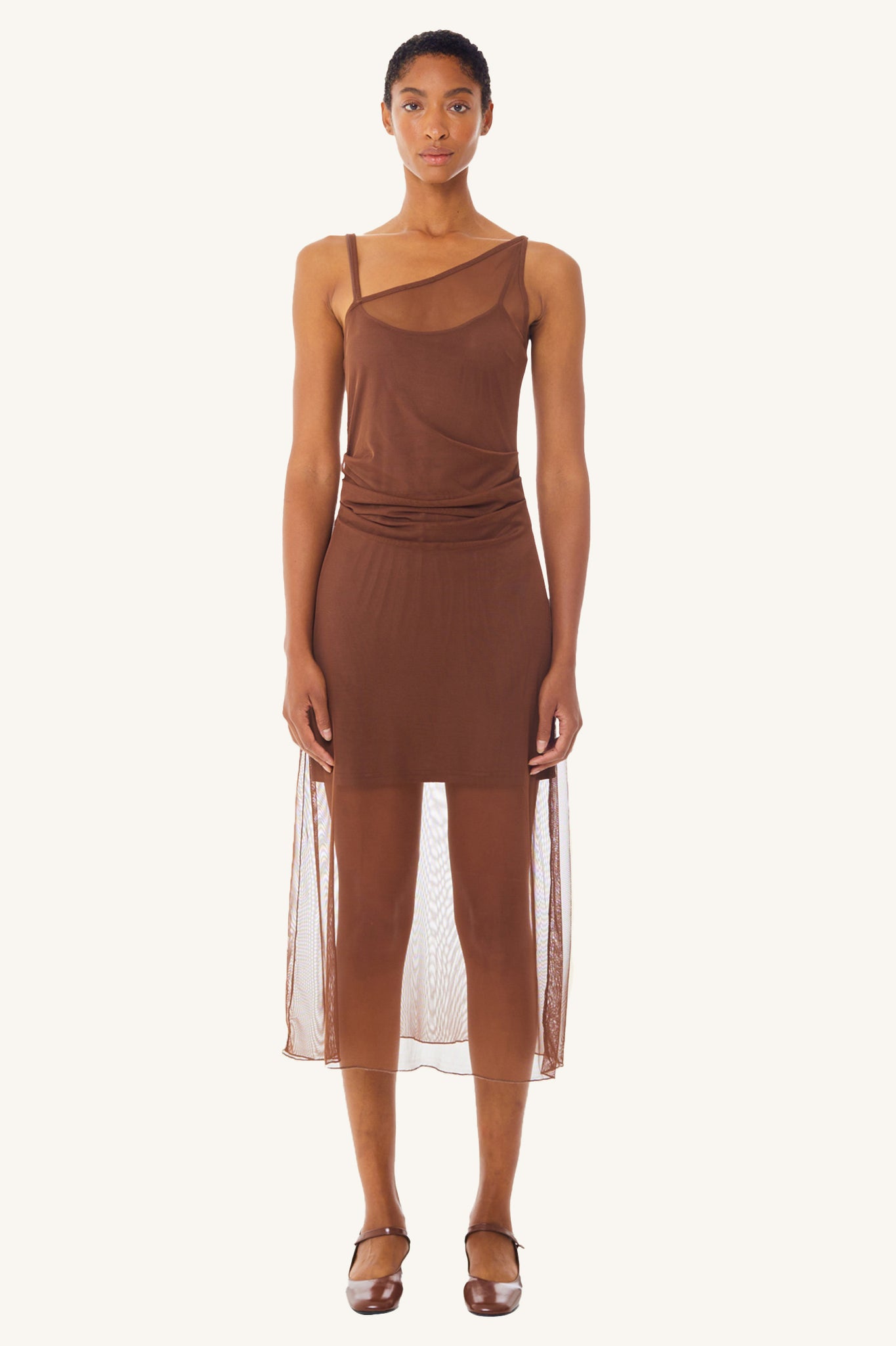 Asymmetrical Mesh Midi Dress