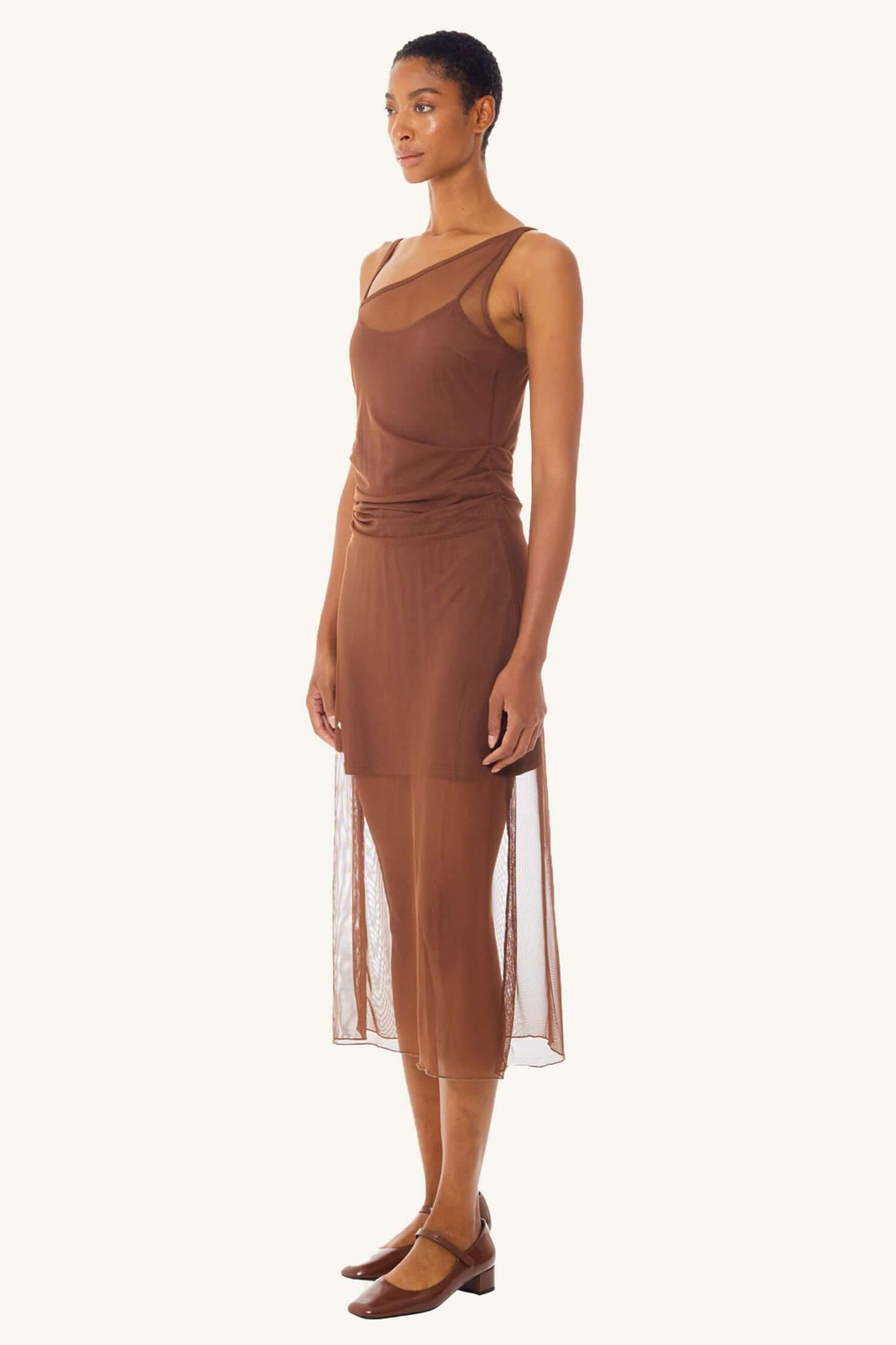 Asymmetrical Mesh Midi Dress